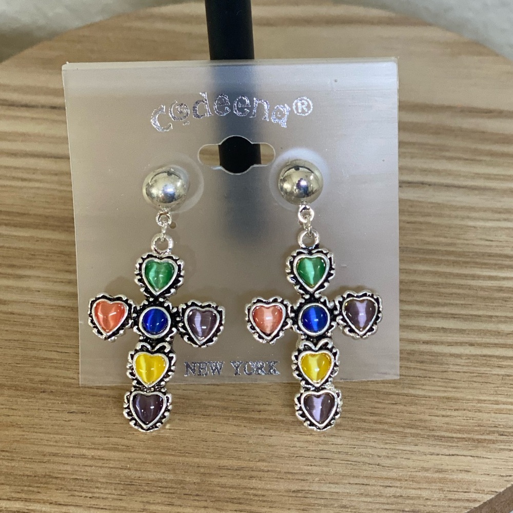 Multicolor Heart Cross Drop Earrings - Picture 5 of 5